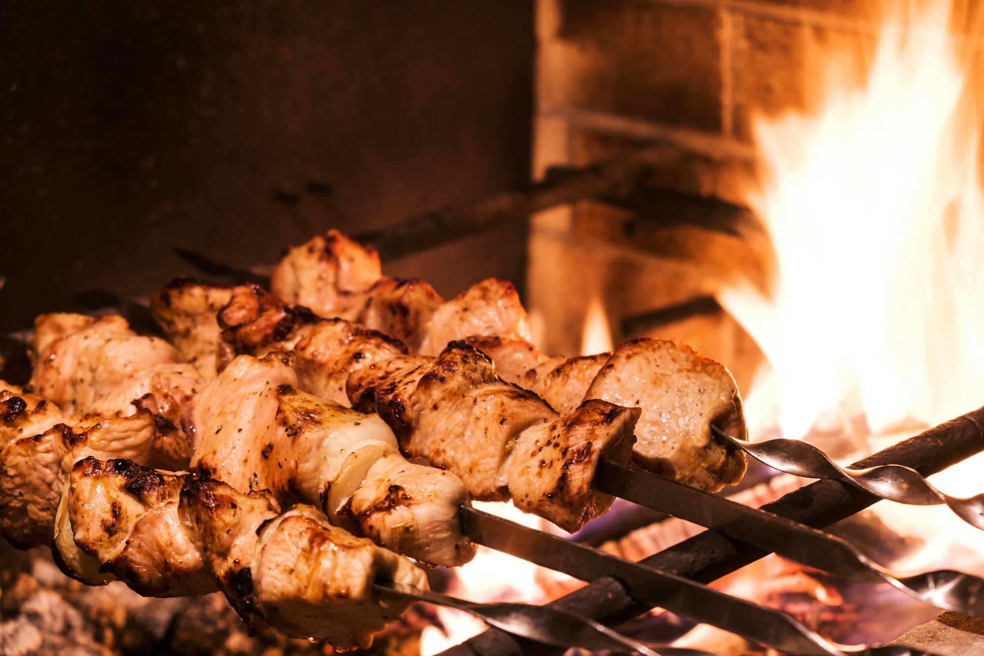 Turkey kebab on the grill closeup